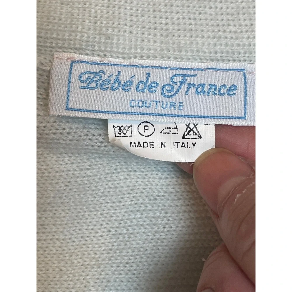 Bebe De France Couture‎ Baby Blanket 100% Virgin Wool Blue Lace Bow Made Italy